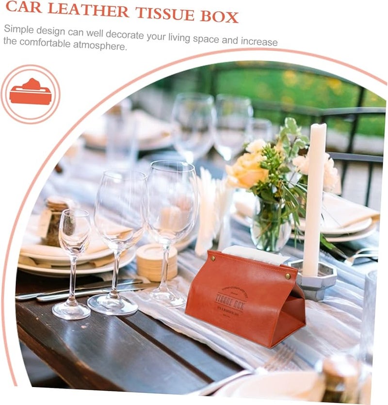 حامل علبة المناديل من الجلد PU الناعم للسيارة والمنزل بتصميم سهل لإعادة التعبئة - Image 4